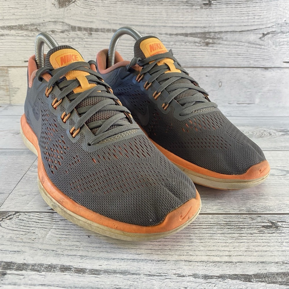 Nike Flex Run Flyknit Shoes Womens 8 Gray Orange 2016 Flash Running 830751-008